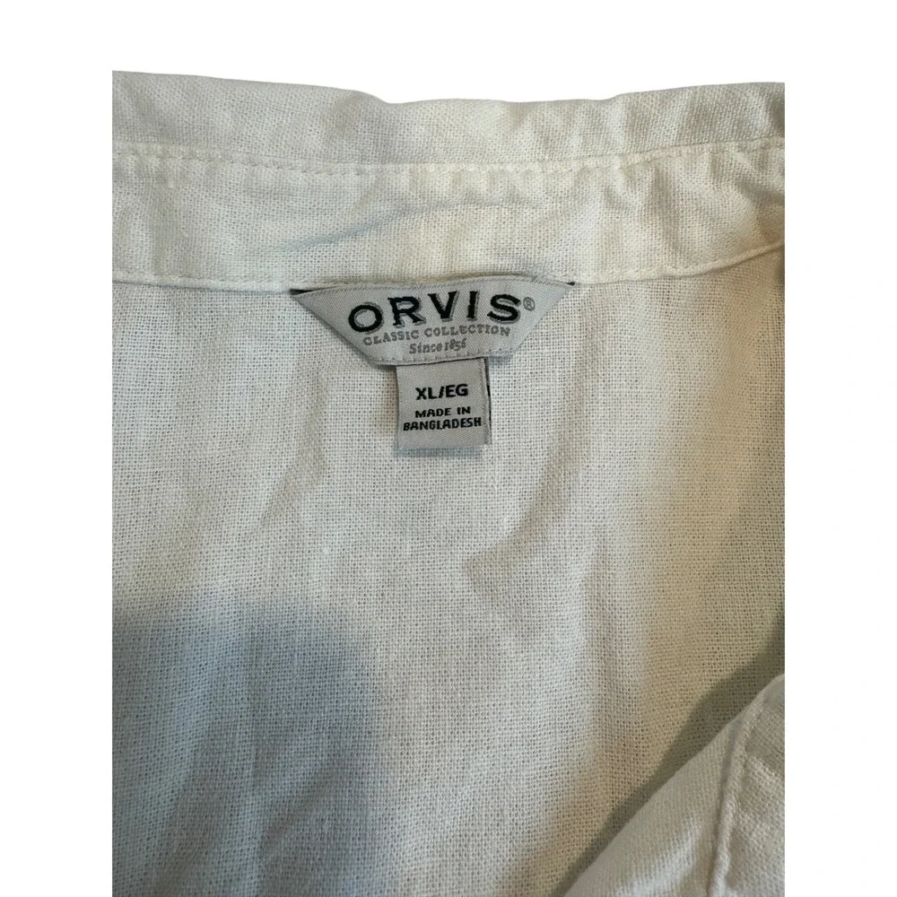 Orvis Classic Womens XL Linen Blend Button Down Shirt Cream Roll Tab Sleeves - Picture 3 of 7